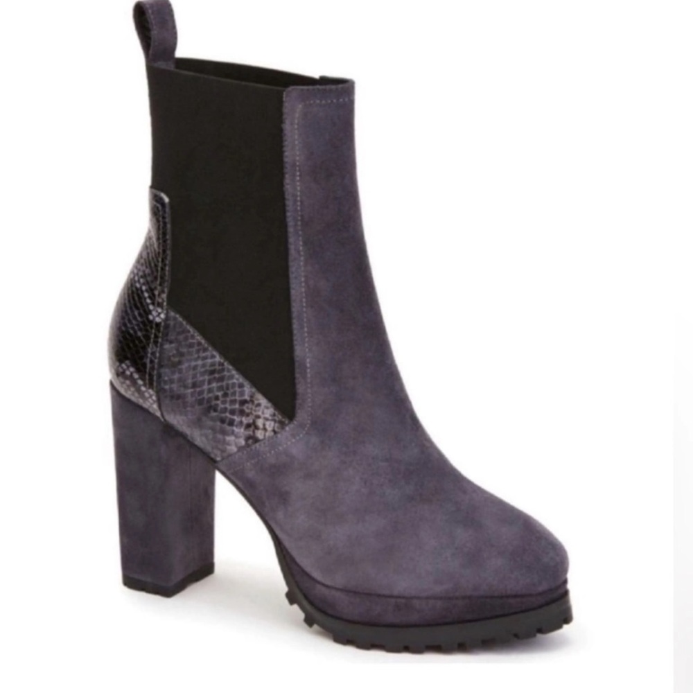 All Saints Gray and Black Heeled Boots with Chunky Heel